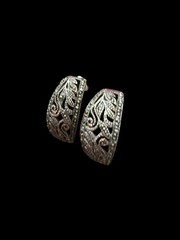925 Silver Marcasite Floral Scrollwork Stud Earrings Vintage