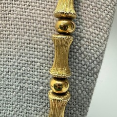 Vintage Monet Gold Tone Bamboo Bead Necklace 26″ Long Signed Textured MCM Chic