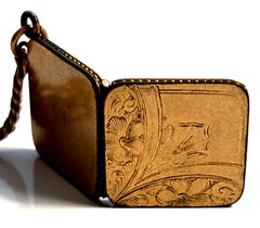 Victorian 6g Gold Filled Square Locket w/ Chain C&QR Etching Photo Cover Intact