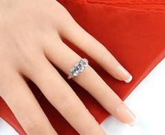 Estate 10K White Gold Blue Tuormaline Diamond Ring 3 Stone Jewelry Size 6.75