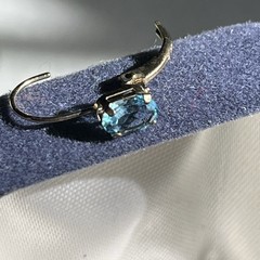 Vintage Oval Blue Topaz 10K Gold Lever Back Earrings USA