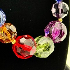 VTG Jewel Tone Bead Necklace Cut Multi Color Blue Green Red Purple Acrylic 18″L
