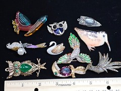Vtg Costume Jewelry Birds Owls Swan Pendant and Pin Brooch Lot