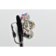 Vintage Clip On Crystal Earrings Watermelon Aurora Borealis Chrome 1950s BinBK