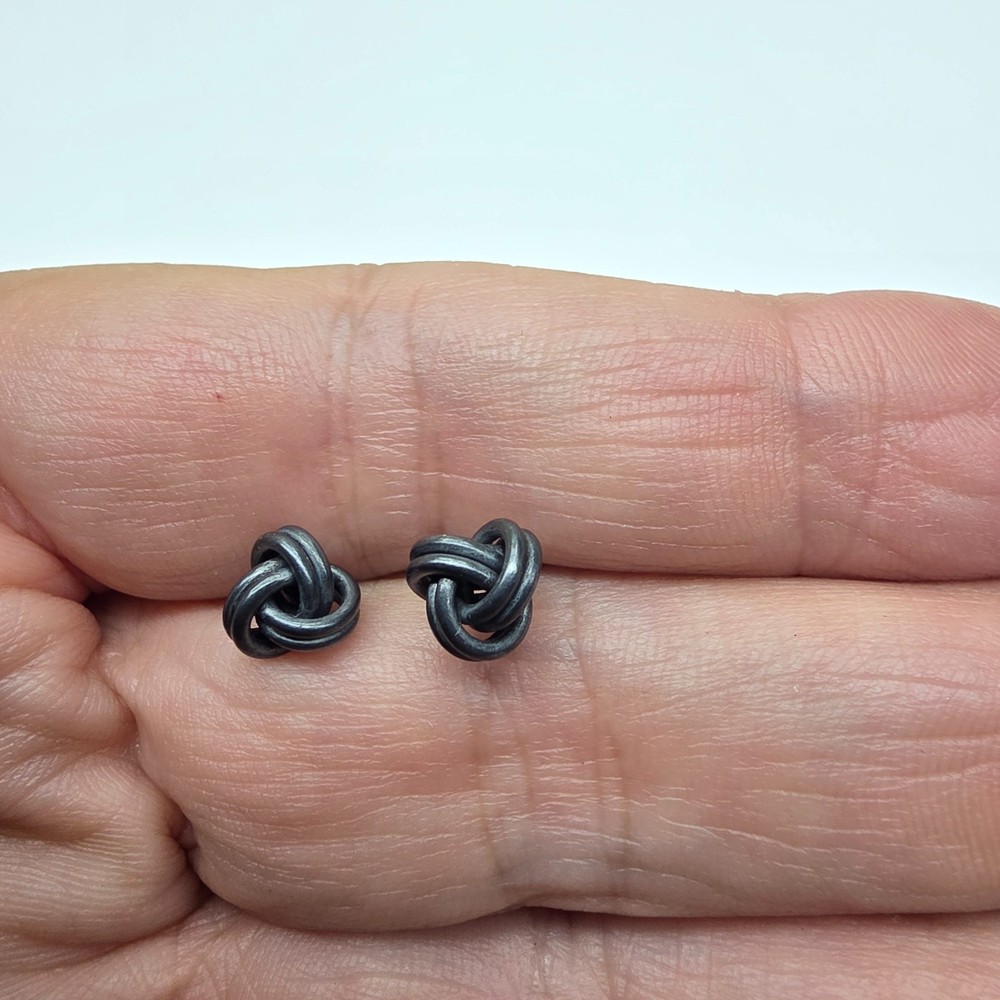 Dark Silver Tone Metal Love Knot Pierced Earrings Vintage