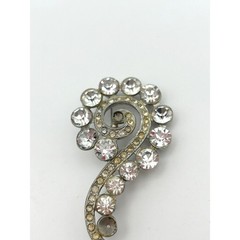 Vintage 1940s Pot Metal Rhinestone Brooch Pin Swirl Dangle Drop As Is