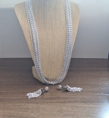 Vintage Celebrity ® Silvertone Cascade Necklace & Tassel Earrings Set 1960s Glam