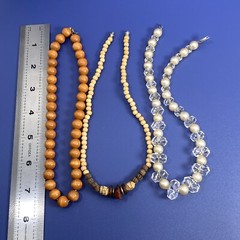 Lot of 3 Vtg Mixed Material 15″ Choker Strand Necklaces Glass Wood Plastic Stone
