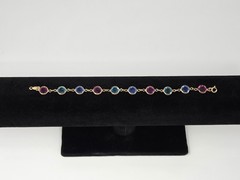Swarovski Swan Crystal Open Bezel Bracelet Pink Green Blue Gold Tone Vintage