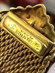 Vintage 12k Gold Filled Pocket Watch Chain Mesh Necklace FOB, Dog Clip, Red Gem