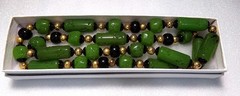 Vintage Givenchy Egyptian Revival Carved Green Faux Jade Lucite 32″ Necklace
