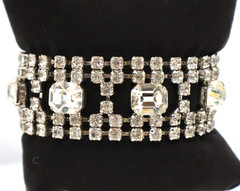 Vintage Rhinestone Bracelet w/ Multiple Rows of Rhinestones & Large Square Ones
