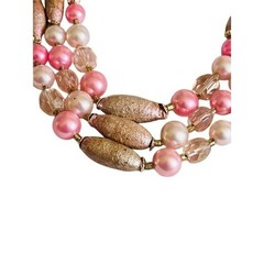 Japan Necklace VTG Glass Pink Pearl Multi Bib Beaded 1960s Glamour Rare Retro