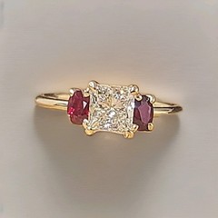 14K Yellow Gold Engagement Three Stone Ring 1.01CT.Natural Princess Cut Diamond