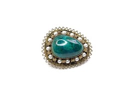 Rare Vtg Handmade Israel Sterling Silver Pearls Green Chrysocolla Brooch Pendant