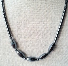 Hematite Beaded Black Bead Collar Choker Fashion Bib Necklace 17″ Vtg