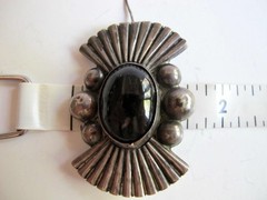 Vintage Sterling Silver and Black Onyx Brooch Pin Mexico