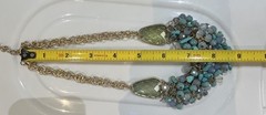 Vintage Turquoise Chip & Glass Statement Necklace Boho Cowgirl 14in ~ 17in
