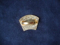 Vintage Retro Abstract Fan Cloisonne Black & White Enamel Gold Tone Scarf Clip