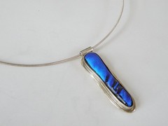 Vintage Sterling Silver 925 Modernist Glass Slide Choker Necklace 17″