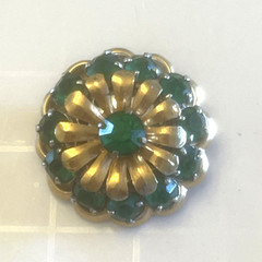 Vintage Barclay Green Rhinestone Gold Tone Art Deco Pin 1” Signed
