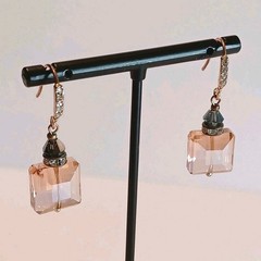 Vintage Square Faceted Crystal Rose Gold Fashion Earrings PLZ READ