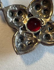 Dainty Silver Necklace Small Red Sterling 925 Flower Vintage Pendant 17.75″ D409