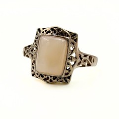 Vintage Sterling Silver MOP Mother of Pearl Cut Out Filigree Ring Size 10