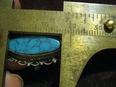 Early Eagle Mark STERLING w/ 21mm OVAL TURQUOISE Wire & Dots Ring. Size 4 LQQK!