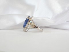 Vintage Sterling Silver 925 Large 10ct Natural Heated London Blue Topaz Ring 6