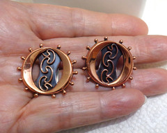 Vintage Solid Copper Renoir Crescent Moon Necklace & Clip On Earrings 44.4 gm