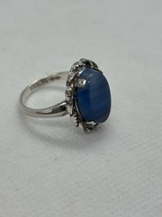 Vintage Clark & Coombs Sterling Silver Blue Lace Agate Statement Ring Size 6.5