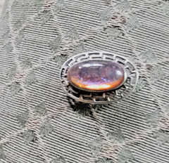Vintage Art Deco Sterling Silver Brooch with Dragons Breath Fire Opal Cabochon B