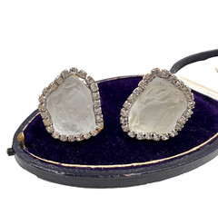 WILLIAM DELILLO VINTAGE EARRINGS BAROQUE SHAPE SMOKY CRYSTAL PASTE HALO CLIP-ON