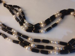 24″ Black and Faux Pearl “TM Trifari” Multiple Strand Necklace 05-01-2024