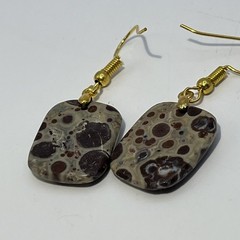 Asteroid Jasper Gold French Wire Earrings Natural Gemstone Earthy Cosmic Casual