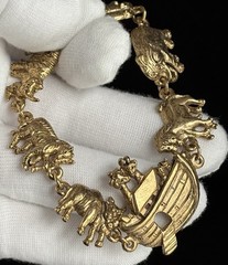 Vintage Noah’s Ark Animal Gold Tone Chunky Round Link Bracelet 7.75in Ladies 30g