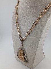 RARE SIGNED ART TWO TONE Brutalist hammered bird design pendant necklace