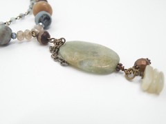 Vtg Lu Couture Beaded Nephrite Jadeite Pendant Women Brass Tone Jewelry Necklace