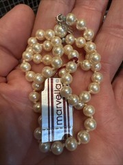 Marvella Vntg LUSTROUS Faux Pearl Single Strand Necklace 18” Knot Tied NOS NWT