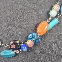 Lovely Cookie Lee Millefiori Glass Style Floral Beaded Statement Necklace 40″