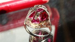 14k white gold ring 2.50ct lab created ruby sz 3.5 antique handmade 2.33gr N3331