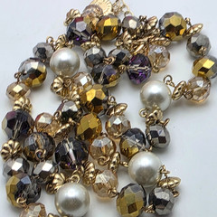 Liz Claiborne Faux Pearl Crystal Bead Necklace Gold Tone 32 in adj. Sparkle