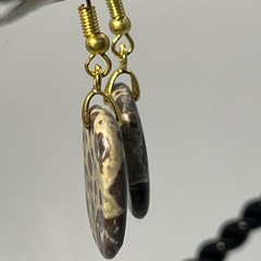 Asteroid Jasper Gold French Wire Earrings Natural Gemstone Earthy Cosmic Casual