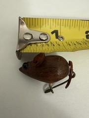 Vintage Wood Mouse Brooch Leather Tail Animal Pin Handmade Folk Art