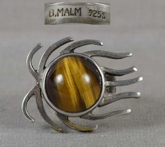 1950s Modernist Scandinavian sterling silver & tiger eye RING Size 7.5
