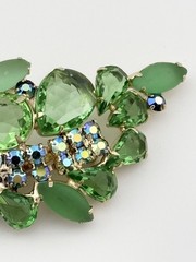 Vintage Brooch & Earrings Set W/ Green & AB Stones