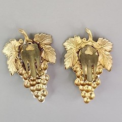 Vintage Artisan Pendant Clip Earrings Set Seed Pearl Grapes AB Repurposed