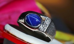 10k w/gold sz 10 ring 2.19c blue star lab created sapphire natural diamond 5.85g