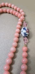 VTG Chinese Export Pink Agate Necklace Cloisonne Bead Briolette 30″